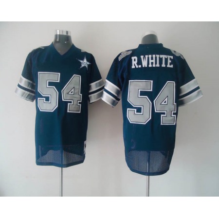 Mitchell & Ness Cowboys #54 R.White Blue With 25th Patch Stitched Throwback NFL Jerseys
