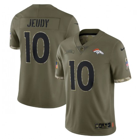 Men's Denver Broncos #10 Jerry Jeudy Olive 2022 Salute To Service Limited Stitched Jersey