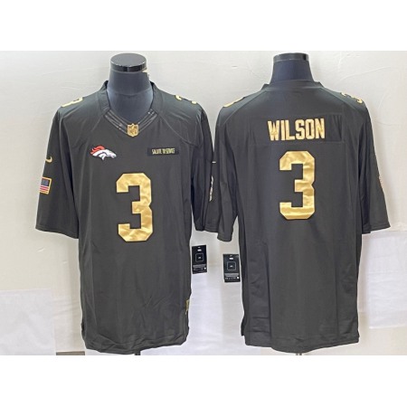 Men's Denver Broncos #3 Russell Wilson Olive Gold Stitched Jersey