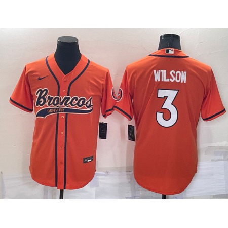 Men's Denver Broncos #3 Russell Wilson Orange Cool Base Stitched Baseball Jersey