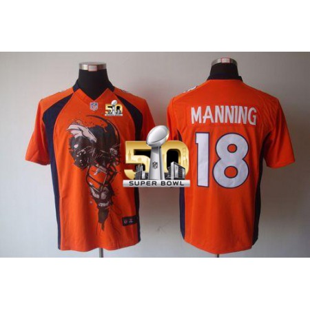 Nike Broncos #18 Peyton Manning Orange Team Color Super Bowl 50 Men's Stitched NFL Helmet Tri-Blend Limited Jersey