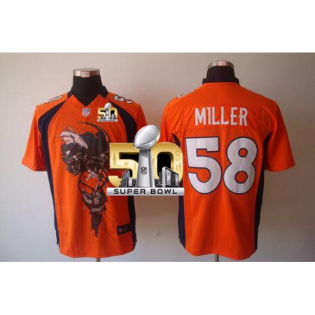 Nike Broncos #58 Von Miller Orange Team Color Super Bowl 50 Men's Stitched NFL Helmet Tri-Blend Limited Jersey