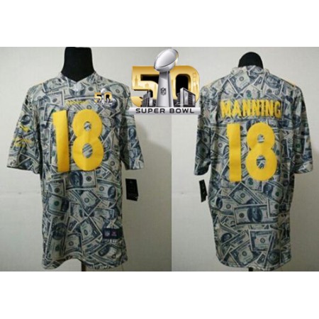 Nike Broncos #18 Peyton Manning Dollar Fashion Super Bowl 50 Men's Stitched NFL Elite Jersey