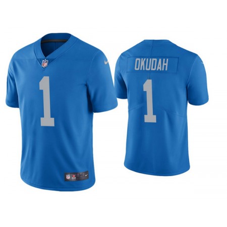 Men's Detroit Lions #1 Jeff Okudah Blue Vapor Untouchable Limited Stitched Jersey