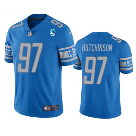 Men's Detroit Lions #97 Aidan Hutchinson Blue 2023 90th Anniversary Vapor Untouchable Limited Stitched Jersey