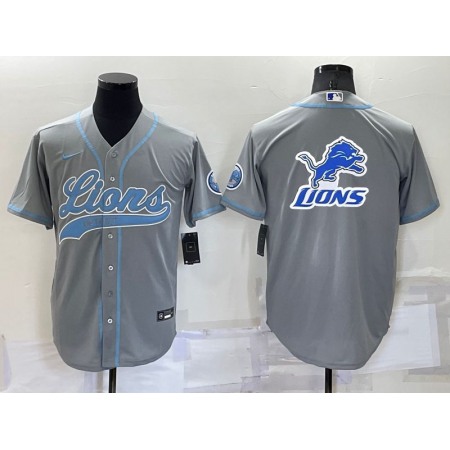 Men's Detroit Lions Gray Team Big Logo With Patch Cool Base Stitched Baseball Jersey