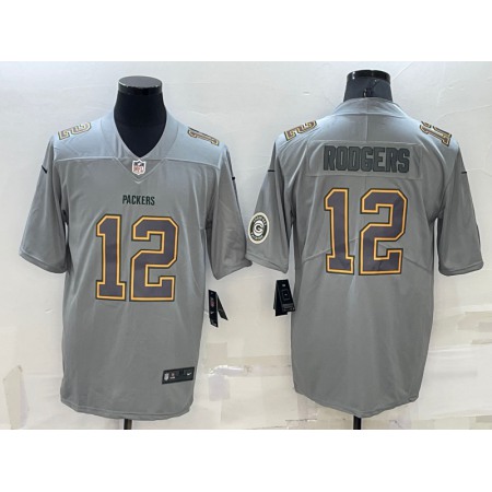 Men's Green Bay Packers #12 Aaron Rodgers Gray With Patch Atmosphere Fashion Stitched Jersey