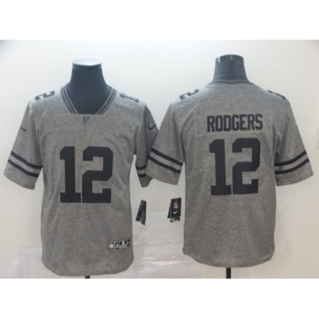Men's Green Bay Packers #12 Aaron Rodgers Grey Stitched NFL Jersey