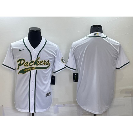 Men's Green Bay Packers Blank White Cool Base Stitched Baseball Jersey