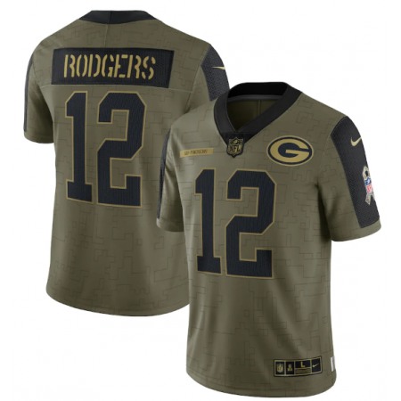 Men's Green Bay Packers #12 Aaron Rodgers 2021 Olive Salute To Service Limited Stitched Jersey