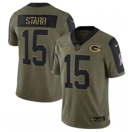 Men's Green Bay Packers #15 Bart Starr 2021 Olive Salute To Service Limited Stitched Jersey