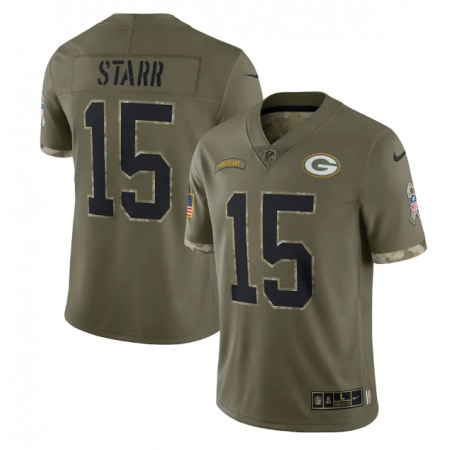 Men's Green Bay Packers #15 Bart Starr Olive 2022 Salute To Service Limited Stitched Jersey