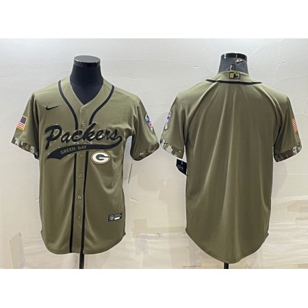 Men's Green Bay Packers Blank Olive Salute to Service Cool Base Stitched Baseball Jersey