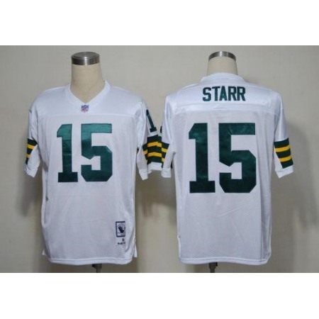 Mitchell & Ness Packers #15 Bart Starr White Stitched Throwback NFL Jersey