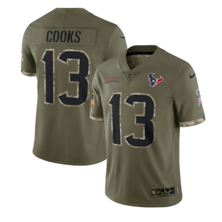 Men's Houston Texans #13 Brandin Cooks Olive 2022 Salute To Service Limited Stitched Jersey