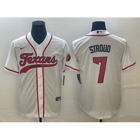 Men's Houston Texans #7 C.J. Stroud White With Patch Cool Base Stitched Baseball Jersey