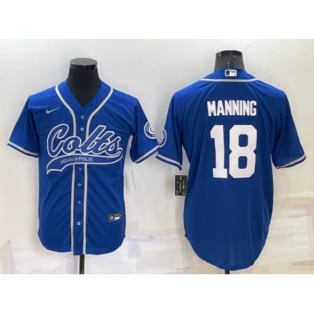 Men's Indianapolis Colts #18 Peyton Manning Royal Cool Base Stitched Baseball Jersey
