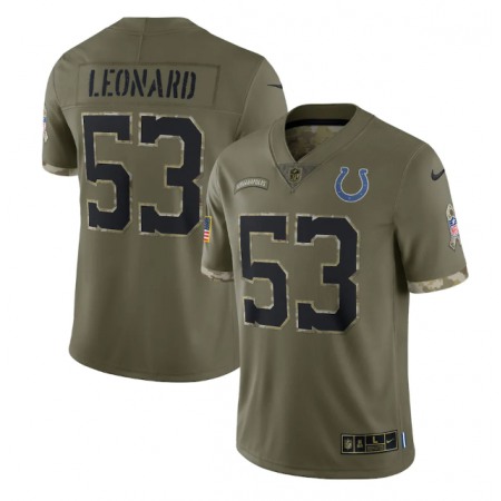 Men's Indianapolis Colts #53 Shaquille Leonard Olive 2022 Salute To Service Limited Stitched Jersey
