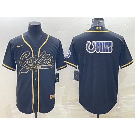 Men's Indianapolis Colts Black Gold Team Big Logo With Patch Cool Base Stitched Baseball Jersey