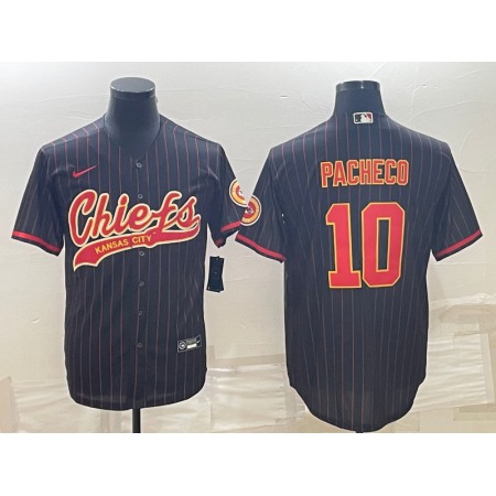 Men's Kansas City Chiefs #10 Isiah Pacheco Black With Patch Cool Base Stitched Baseball Jersey