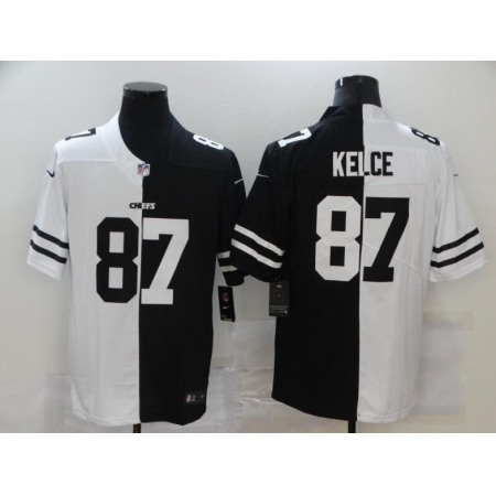 Men's Kansas City Chiefs #87 Travis Kelce Black & White Split Limited Stitched Jersey