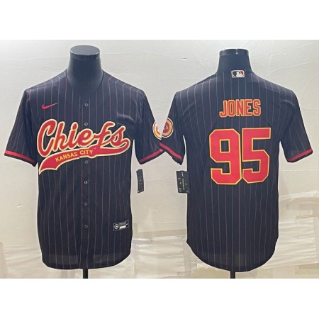 Men's Kansas City Chiefs #95 Chris Jones Black With Patch Cool Base Stitched Baseball Jersey