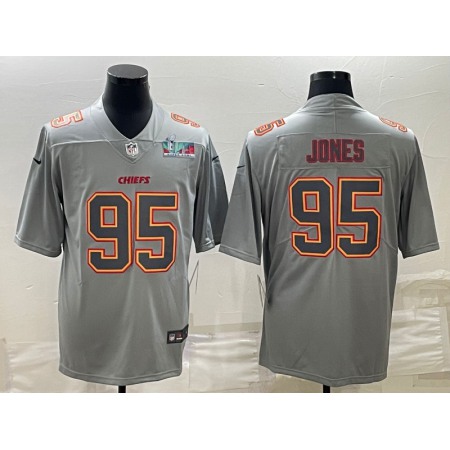 Men's Kansas City Chiefs #95 Chris Jones Gray Super Bowl LVII Patch Atmosphere Fashion Stitched Jersey