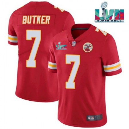 Men's Kansas City Chiefs #7 Harrison Butker Red Super Bowl LVII Patch Vapor Untouchable Limited Stitched Jersey