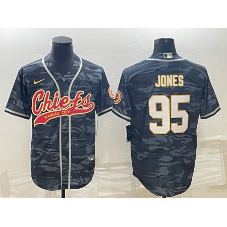 Men's Kansas City Chiefs #95 Chris Jones Grey Camo With Patch Cool Base Stitched Baseball Jersey