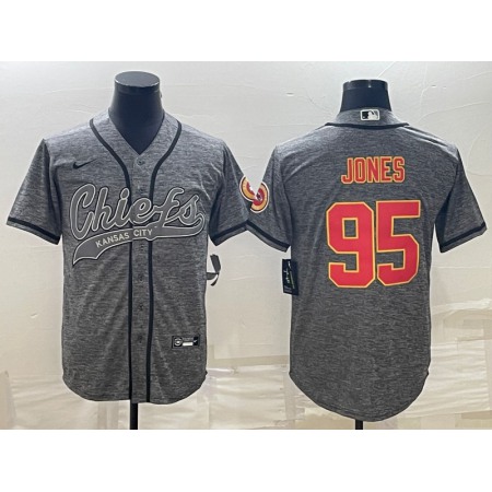 Men's Kansas City Chiefs #95 Chris Jones Grey With Patch Cool Base Stitched Baseball Jersey