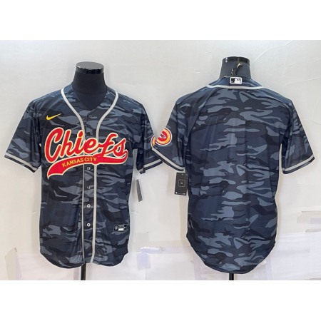 Men's Kansas City Chiefs Blank Grey Camo With Patch Cool Base Stitched Baseball Jersey