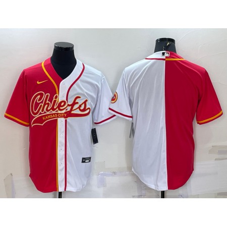 Men's Kansas City Chiefs Blank Red/White Split With Patch Cool Base Stitched Baseball Jersey