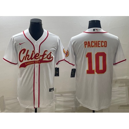 Men's Kansas City Chiefs #10 Isiah Pacheco White With Patch Cool Base Stitched Baseball Jersey