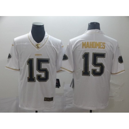 Men's Kansas City Chiefs #15 Patrick Mahomes White 2019 100th Season Golden Edition Limited Stitched NFL Jersey