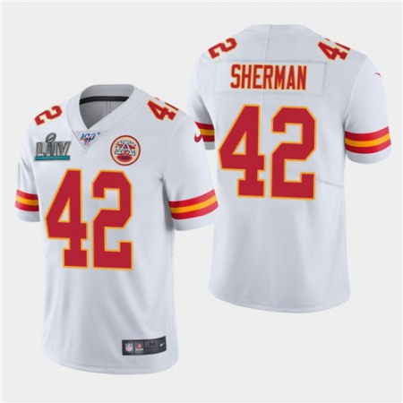 Men's Kansas City Chiefs #42 Anthony Sherman White Super Bowl LIV With 100th Season Patch Vapor Untouchable Limited Stitched NFL Jersey