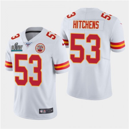 Men's Kansas City Chiefs #53 Anthony Hitchens White Super Bowl LIV With 100th Season Patch Vapor Untouchable Limited Stitched NFL Jersey