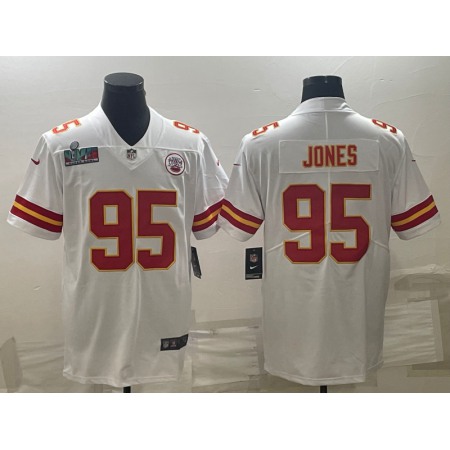 Men's Kansas City Chiefs #95 Chris Jones White Super Bowl LVII Patch Vapor Untouchable Limited Stitched Jersey