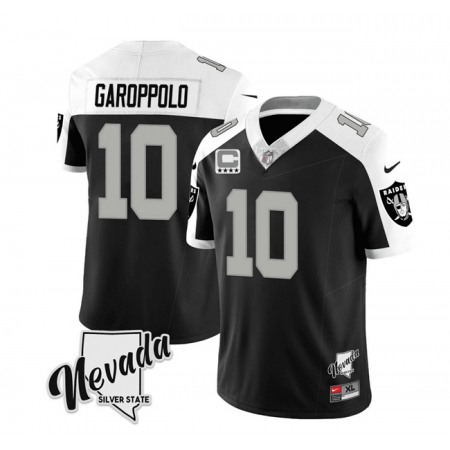 Men's Las Vegas Raiders #10 Jimmy Garoppolo Black/White 2023 F.U.S.E Nevada Silver Stat With 4-Star C patch Stitched Football Jersey