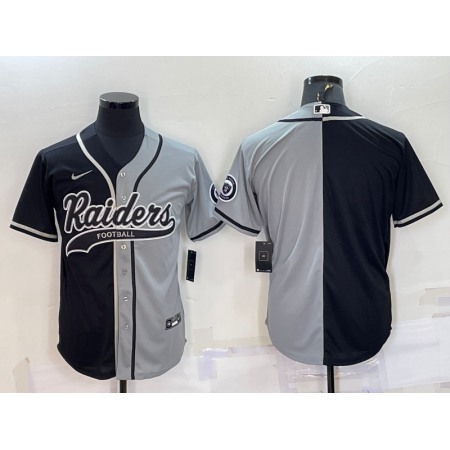 Men's Las Vegas Raiders Blank Black/Grey Split With Patch Cool Base Stitched Baseball Jersey