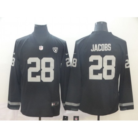 Men's Oakland Raiders #28 Josh Jacobs Black Therma Long Sleeve Stitched NFL Jersey