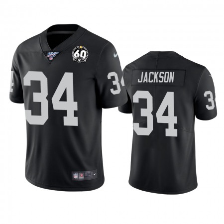 Men's Oakland Raiders #34 Bo Jackson Black 100th Season With 60 Patch Vapor Stitched NFL Jersey