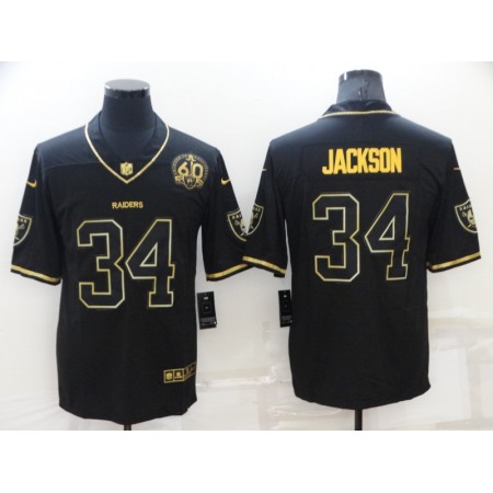 Men's Las Vegas Raiders #34 Bo Jackson Black/Gold With 60th Anniversary Patch Vapor Limited Stitched Jersey