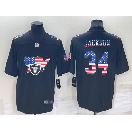 Men's Las Vegas Raiders #34 Bo Jackson Black USA Flag Limited Stitched Jersey