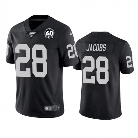 Men's Oakland Raiders #28 Josh Jacobs Black 100th Season with 60 Patch Vapor Limited Stitched NFL Jersey