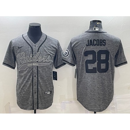 Men's Las Vegas Raiders #28 Josh Jacobs Grey With Patch Cool Base Stitched Baseball Jersey