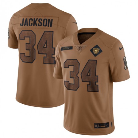 Men's Las Vegas Raiders #34 Bo Jackson 2023 Brown Salute To Service Limited Stitched Football Jersey