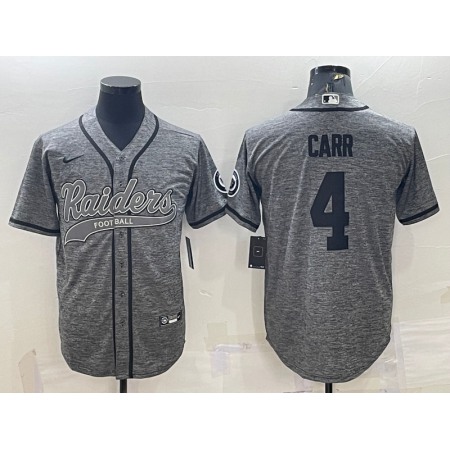 Men's Las Vegas Raiders #4 Derek Carr Grey With Patch Cool Base Stitched Baseball Jersey