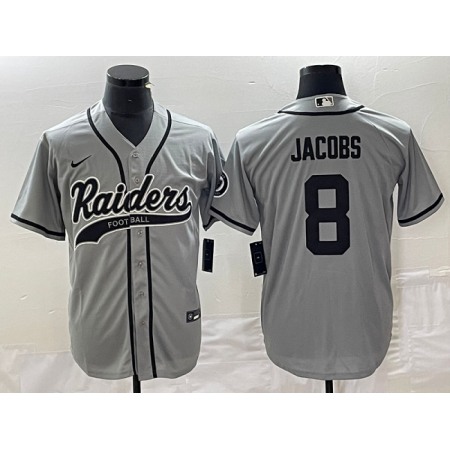 Men's Las Vegas Raiders #8 Josh Jacobs Gray Cool Base Stitched Baseball Jersey