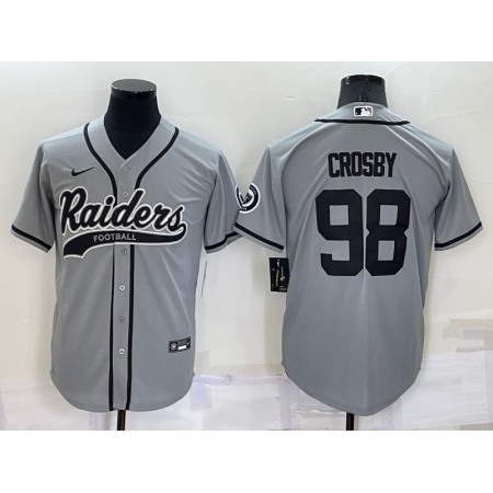 Men's Las Vegas Raiders #98 Maxx Crosby Grey Cool Base Stitched Baseball Jersey