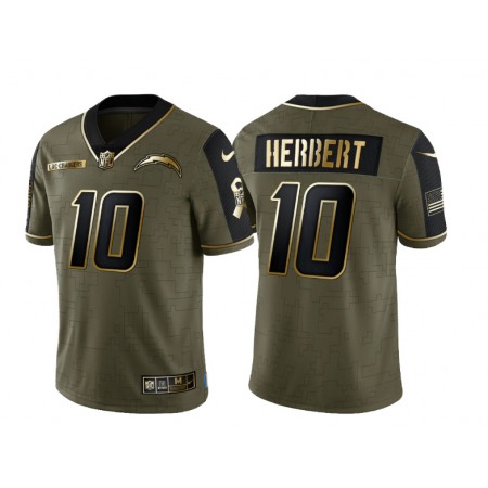 Men's Los Angeles Chargers #10 Justin Herbert 2021 Olive Golden Salute To Service Limited Stitched Jersey